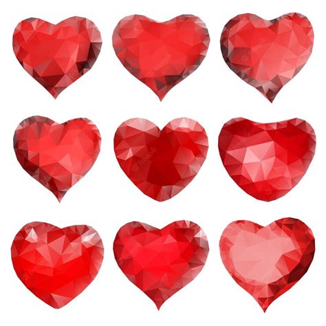 Premium Vector Set Of Red Hearts Consisting Of Triangles