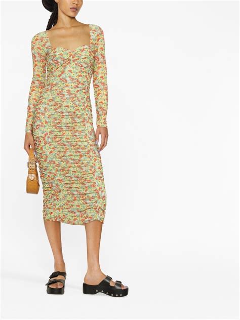 GANNI Floral Print Midi Dress Farfetch