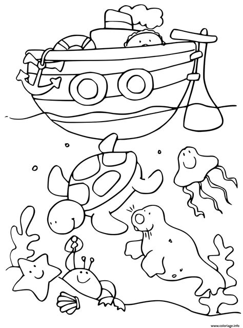 Coloriage Fond De Mer Et Animaux Marins Avec Bateau De Mer JeColorie