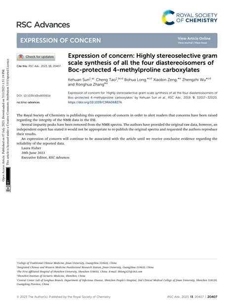 PDF Expression Of Concern Highly Stereoselective Gram Scale