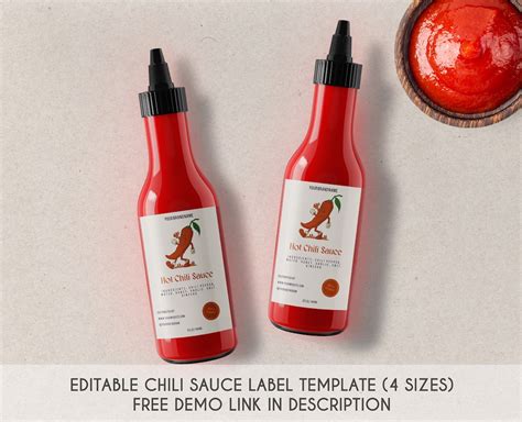 Editable Hot Chili Sauce Bottle Label Template, Modern Homemade Hot Chili Sauce Jar Label ...