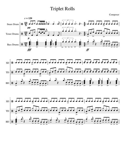 Triplet Rolls Sheet Music For Snare Drum Bass Drum Tenor Drum Percussion Trio