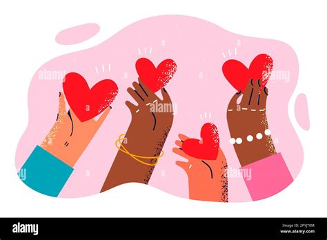 Hearts In Hands Of People Of Different Races And Nationalities