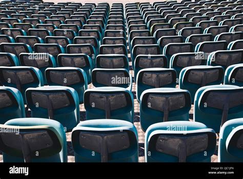 Empty Chairs For Audience On Modern Stadium Arena Or Open Air Theatre