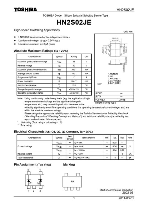 Hn S Je Datasheet Pdf Silicon Epitaxial Schottky Barrier Type Diode