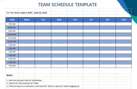 Team Schedule Calendar