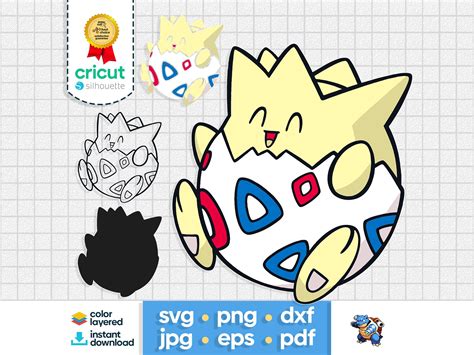 Pokem Togepi Layered SVG Pikachu Cartoon Clipart PNG Silhouette Cricut