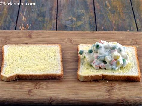 Russian Salad Sandwich recipe, Indian style cold Russian salad sandwich