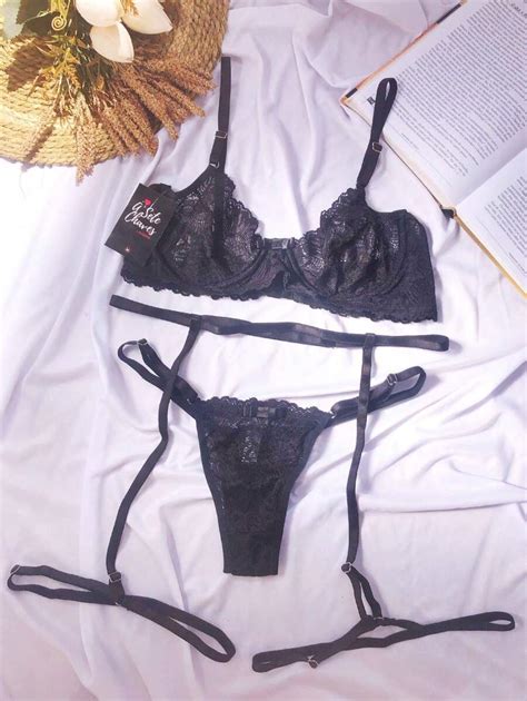 Conjunto Lingerie Renda Completo Sem Bojo Sexy Luxo Gringa Fio Dental