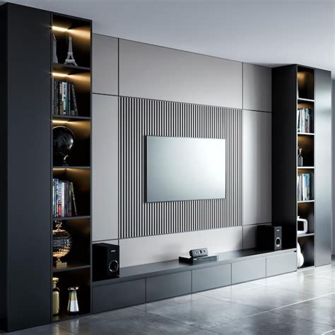 Premium Photo | 3d rendering modern luxury tv wall interior design