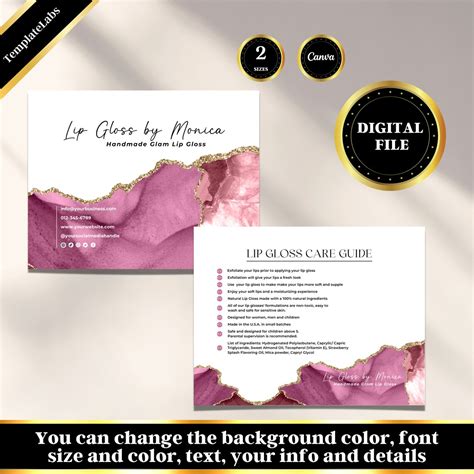 Lip Gloss Flyer Lip Gloss Template Care Card Template Etsy