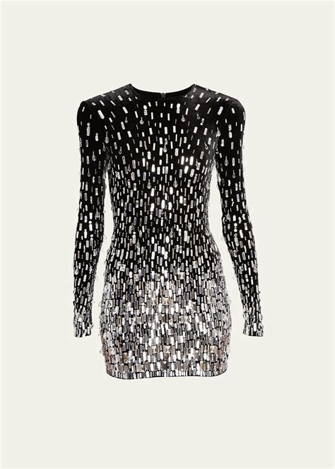 Balmain Degrade Crystal Embellished Mini Dress Black Crystal