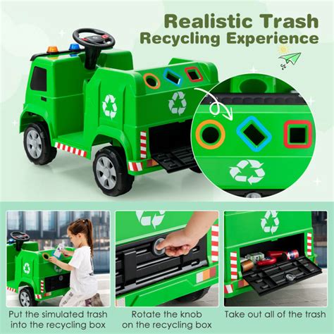 12v Kids Ride On Garbage Truck With Warning Lights And 6 Recycling