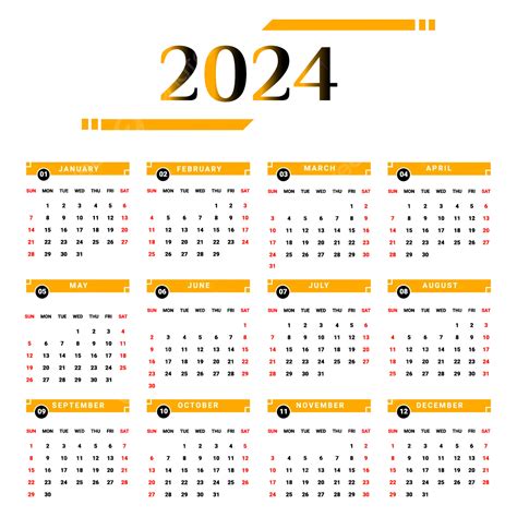 Kalender 2024 Einfach Gelb Vektor Kalender 2024 Kalendervektor Images