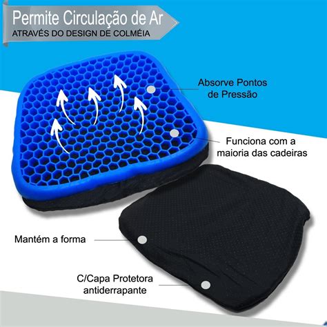 Almofada Assento Gel Silicone Escaras Cóccix Ortopédico Hexa