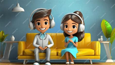 Premium Photo | Couple cartoon characters listening to music