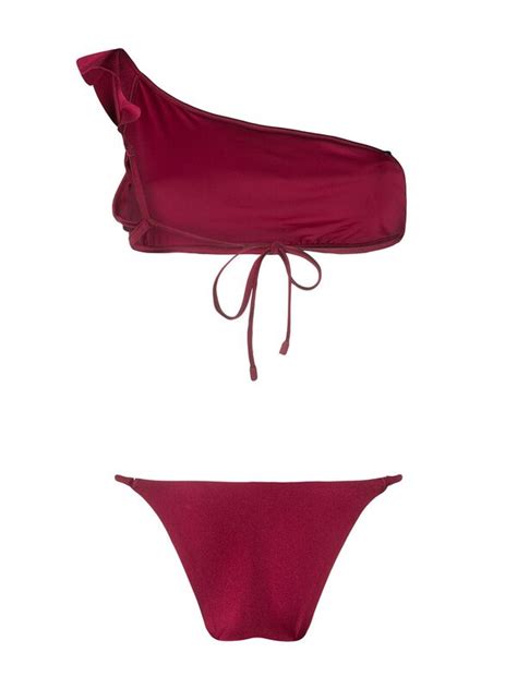 Zimmermann Poppy One Shoulder Frill Bikini Red Editorialist