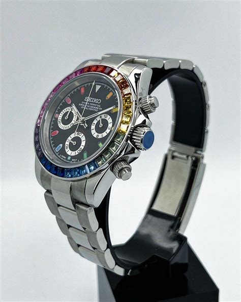 Custom Seiko Mod Rainbow Daytona Quartz In 395mm Mens Fashion