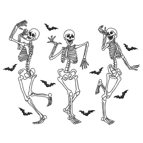 Dancing Skeletons Embroidery Design Halloween Skeleton Embroidery