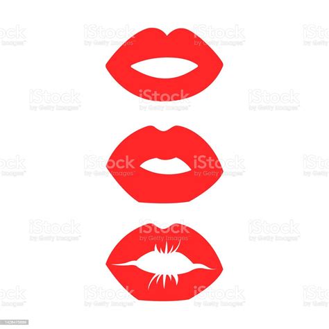 Red Lips Icon Set Stock Illustration Download Image Now Human Lips