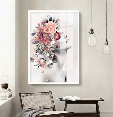 Quadro Mdf Mulheres Rosto Borboleta Flores Rosas 80x60cm Frete grátis