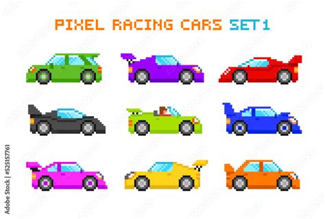 Pixel Racing Cars Set For 8 Bit Game Design Retro Game Style Pixel Graphics Editable Pixel Car