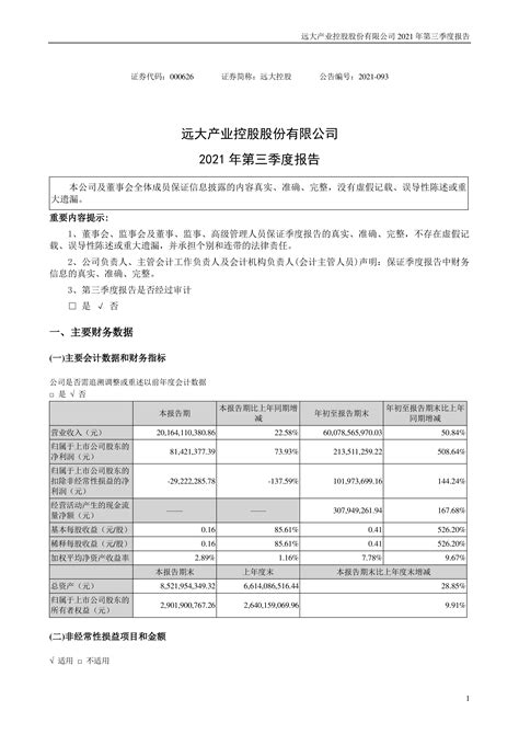 远大控股：2021年第三季度报告 洞见研报 行业报告