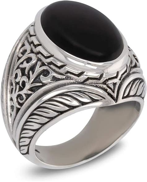 Men S Biker Ring Genuine Onyx On 925 Sterling Silver Aged Effect Black