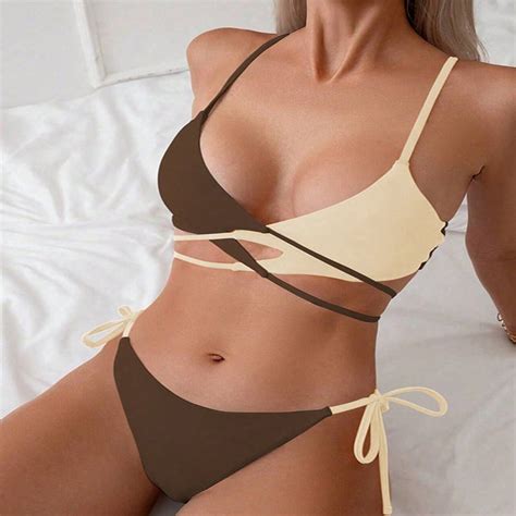 Generic 2025 New Color Matching Sling Sexy Split Swimsuit Women S Three Point Bikini Beach Hot