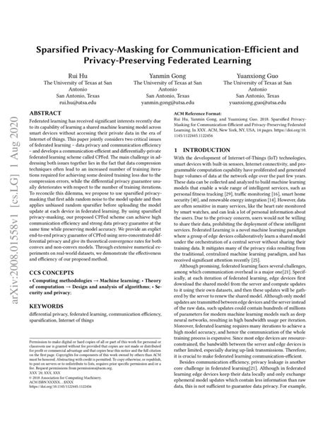 Sparsified Privacy Masking For Communication Efficient And Privacy