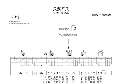 只要平凡吉他谱张杰张碧晨f调弹唱简单85单曲版 吉他世界