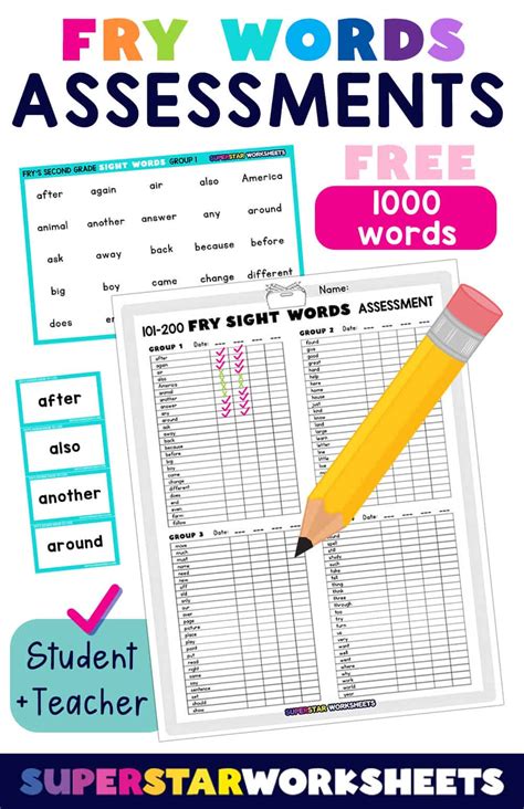 Fry Sight Word Assessment Superstar Worksheets