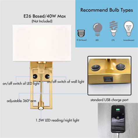 Modern Brass Wall Sconces With Usb Charge Port Led Light