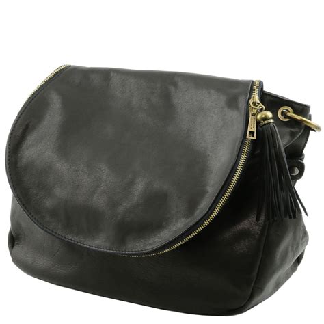 Tl Bag Sac Bandouli Re Besace En Cuir Souple Avec Pompon Noir Tl