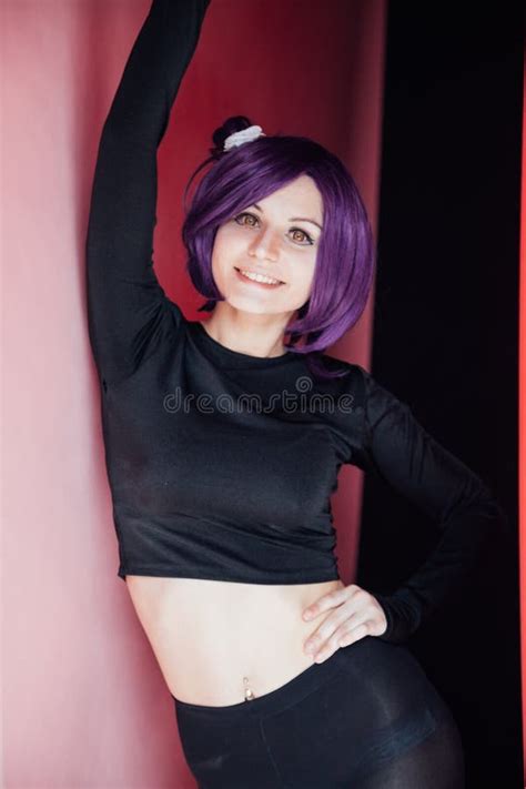 Woman Anime Cosplayer with Purple Japan Hair Stock Image - Image of ...