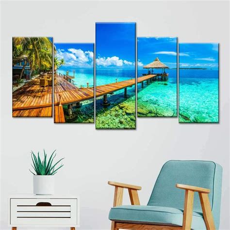 Maldives Morning Bright Multi Panel Canvas Wall Art Elephantstock