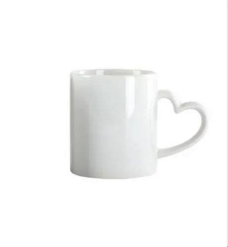 White Printed Heart Shape Handle Mug For Ting Capacity 350 Ml At