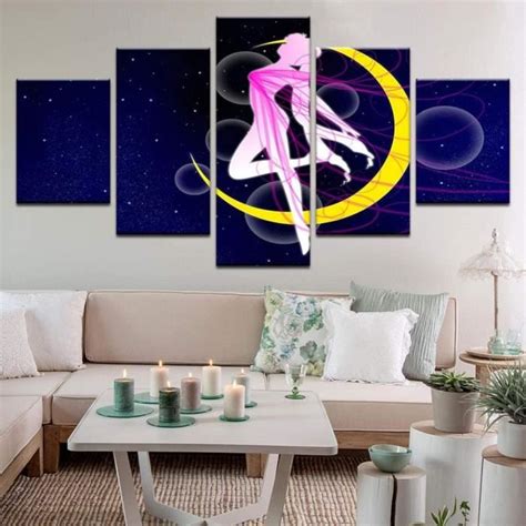 Sailor Moon Dessin Animé 5 Pièces Toile Art Mural Modulaire HD Créatif