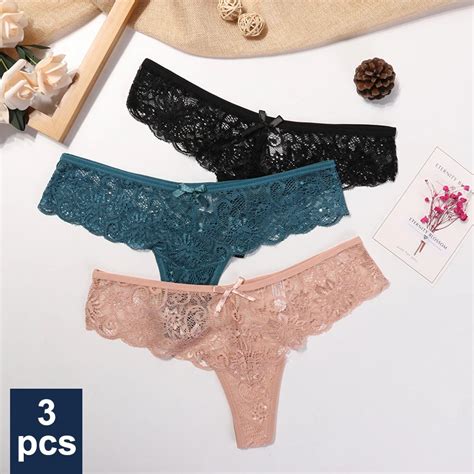 3 Pcs Mutandine Da Donna Sexy Perizoma Di Pizzo Intimo Lingerie