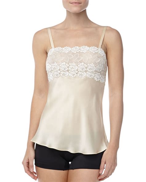 Josie Natori Lace Top Silk Camisole In Beige Nude Lyst