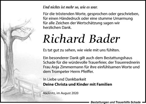 Traueranzeigen Von Richard Bader Trauer Anzeigen De