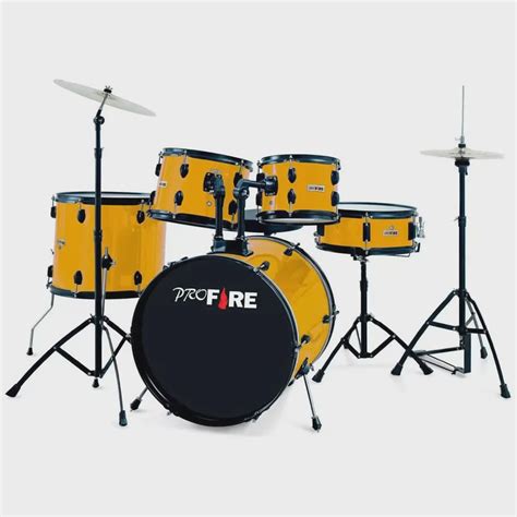 Bateria Acústica Pro Fire Bumbo 22 Amarela Ferragens Pretas Completa