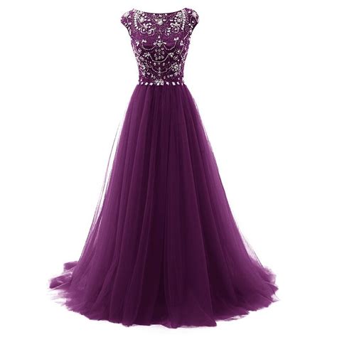 Purple Evening Dress With Cap Sleeves And Beaded Top Pst0476 On Luulla