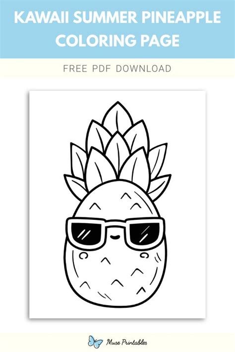 Free Kawaii Summer Pineapple Coloring Page Coloring Pages Easy