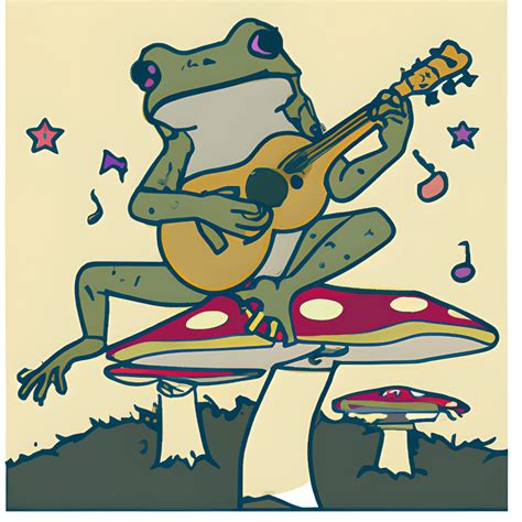 Cottagecore Aesthetic Frog Playing Banjo On Mushroom Creative Fabrica