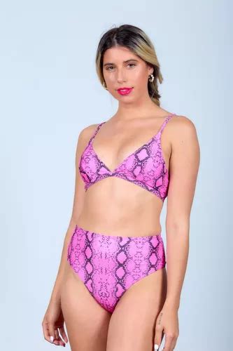 Bikini Estampado Serpiente Fucsia Tiro Alto Soutien Uniteduy En Venta