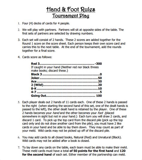 Hand And Foot Cheat Sheet Printable Pdf