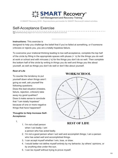 Self Acceptance Exercise Pdf Self Esteem Cognitive Psychology