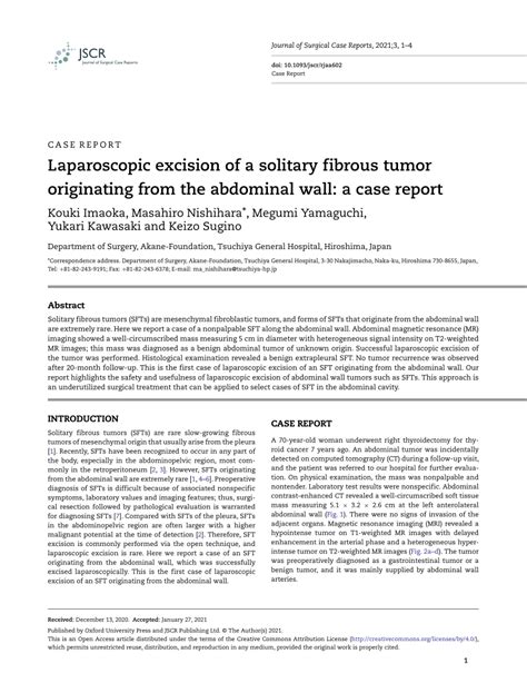 Pdf Laparoscopic Excision Of A Solitary Fibrous Tumor Originating