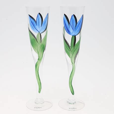 Ulrica Hydman Vallien Champagne Glass Pcs Hand Painted Tulipa